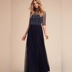 Motee Maids Elegant Navy Blue Tulle Maxi Dress